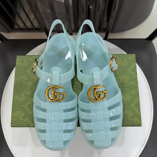 GG Sandals with Double G Light Blue Gold TPU 818211