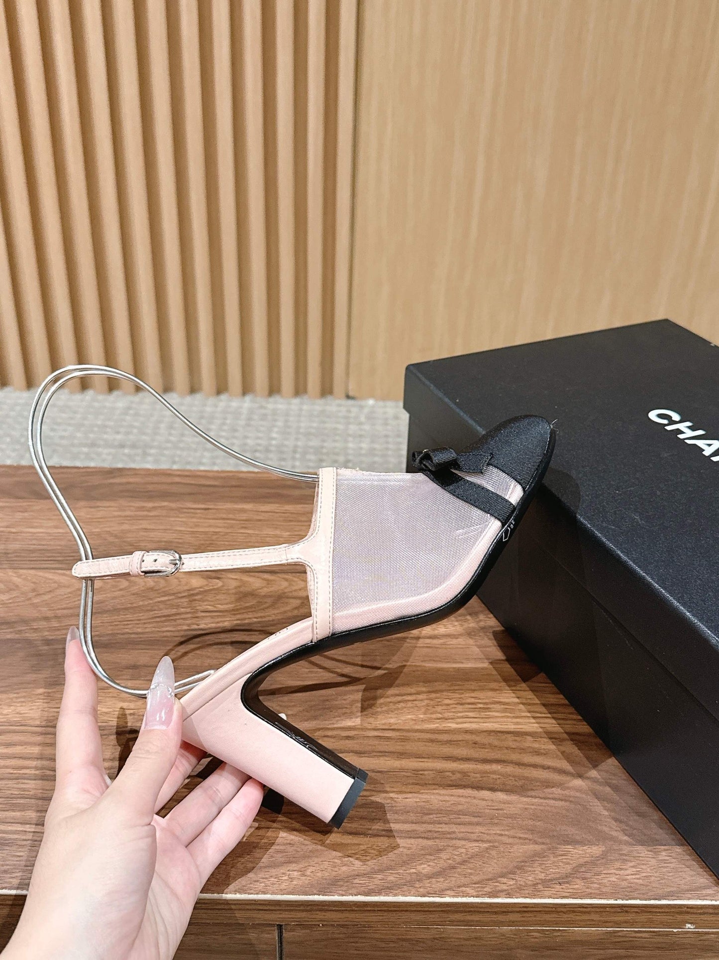 CC 26s Bow Slingback 8cm Black Pastel Pink Cotton Mesh 692549