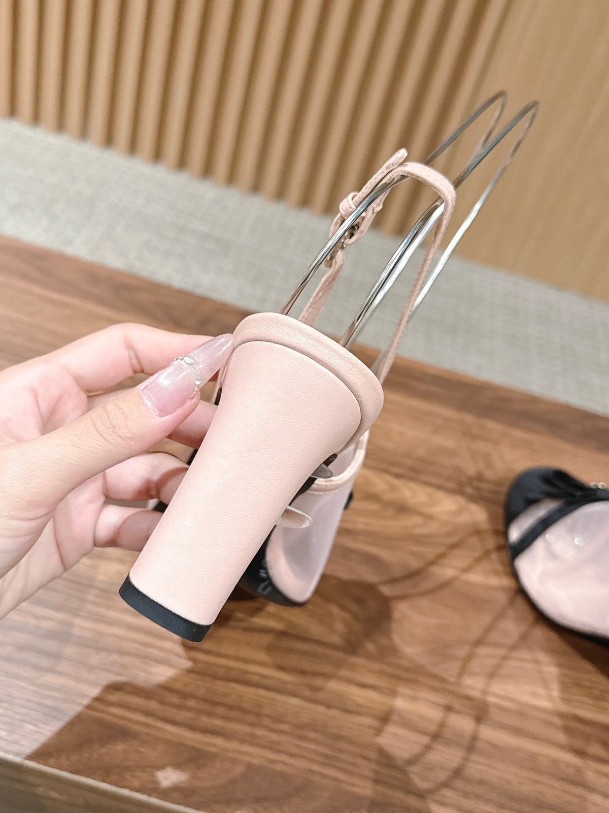 CC 26s Bow Slingback 8cm Black Pastel Pink Cotton Mesh 692549