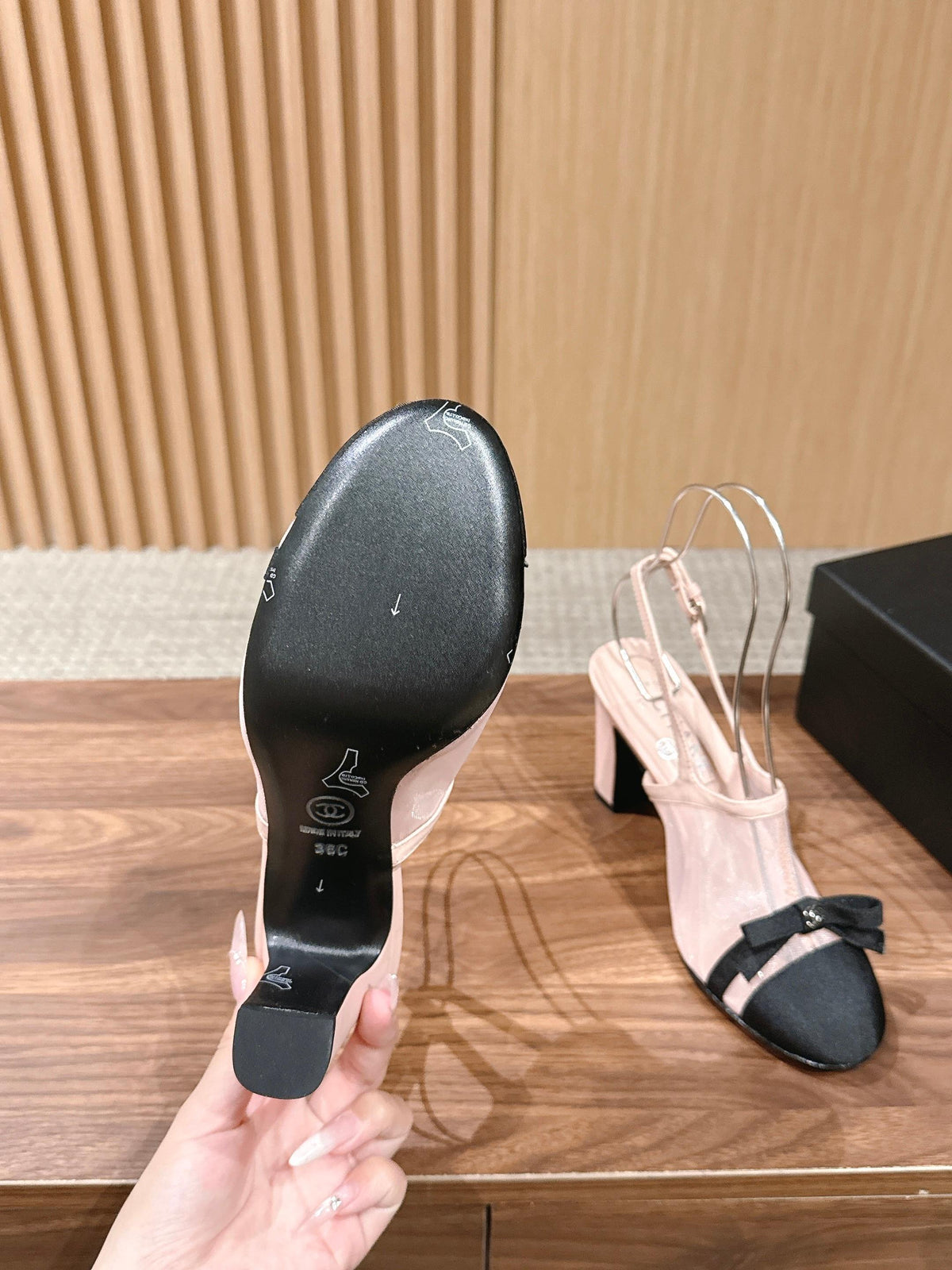 CC 26s Bow Slingback 8cm Black Pastel Pink Cotton Mesh 692549