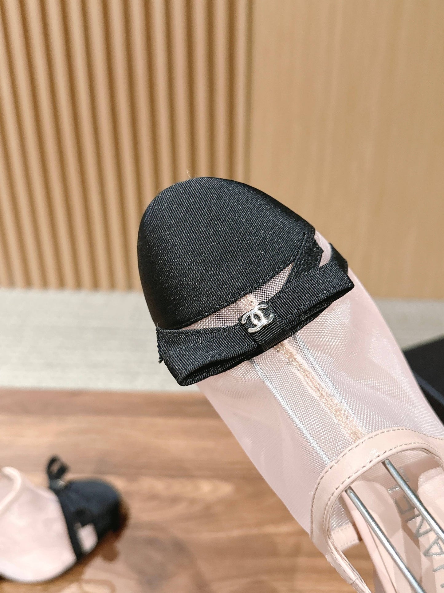 CC 26s Bow Slingback 8cm Black Pastel Pink Cotton Mesh 692549