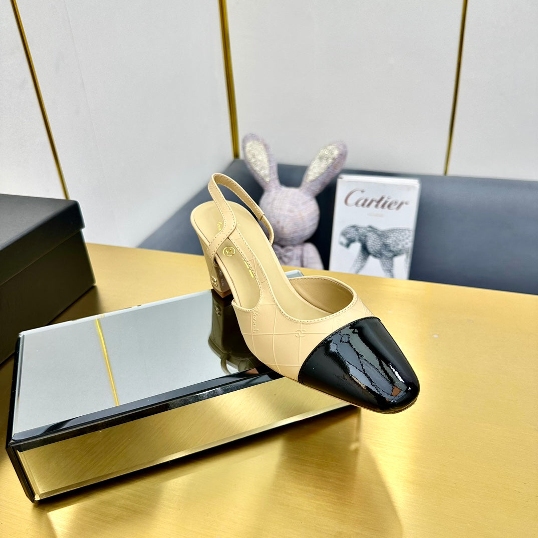 cc slingback pumps 65 in beige lambskin and black patent calfskin