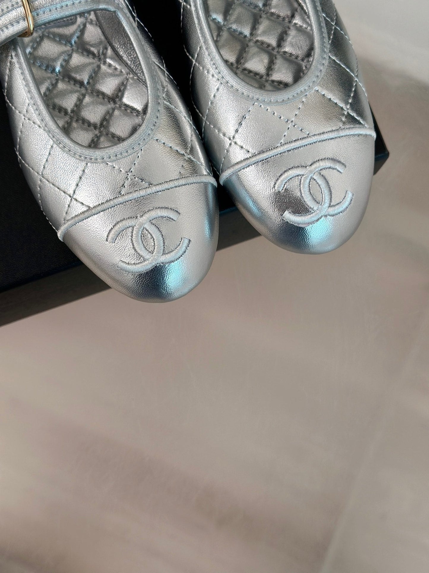 mary jane silver metalic quilted lambskin