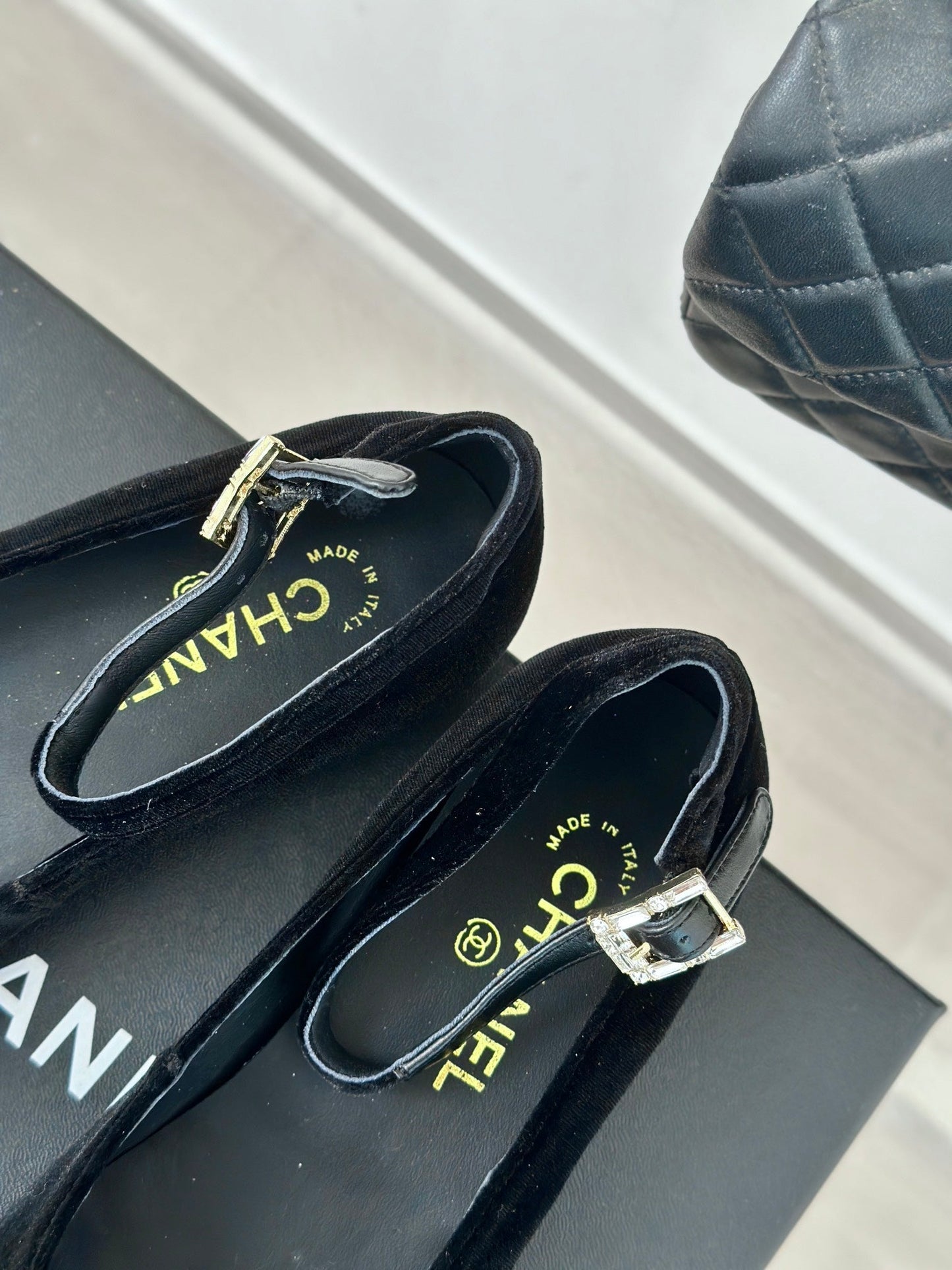CC Mary Jane Black Velvet Lambskin Lining