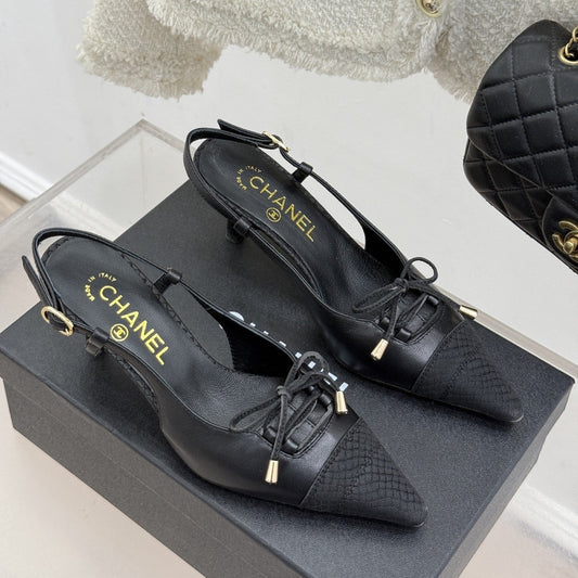 CC 25C Bowknot Slingback Sandal 60mm Black Sheepskin Black Grosgrain 265655