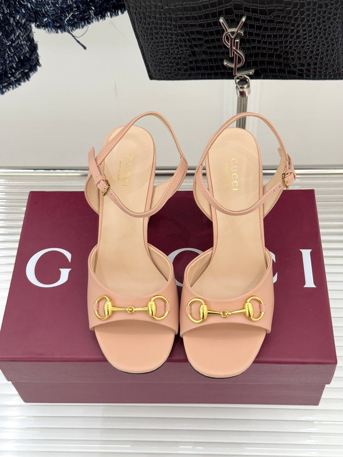 GG 26WF Chunky Heel Sandals 5cm Nude Sheepskin 632555