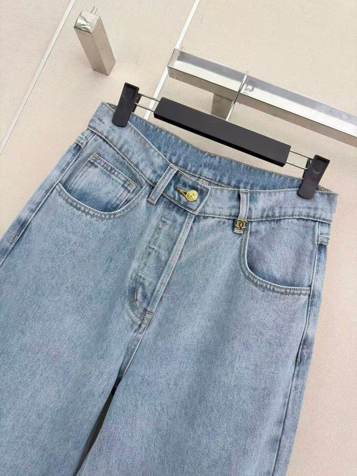 CC 26s Wide-Leg Pants Washed Blue Denim 407866