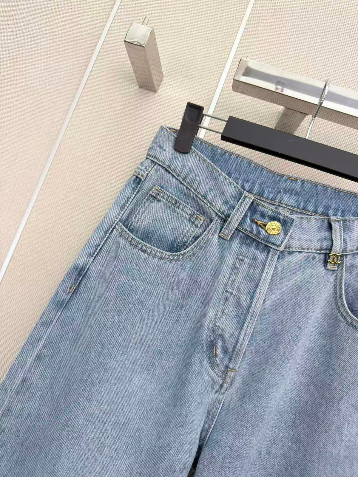 CC 26s Wide-Leg Pants Washed Blue Denim 407866