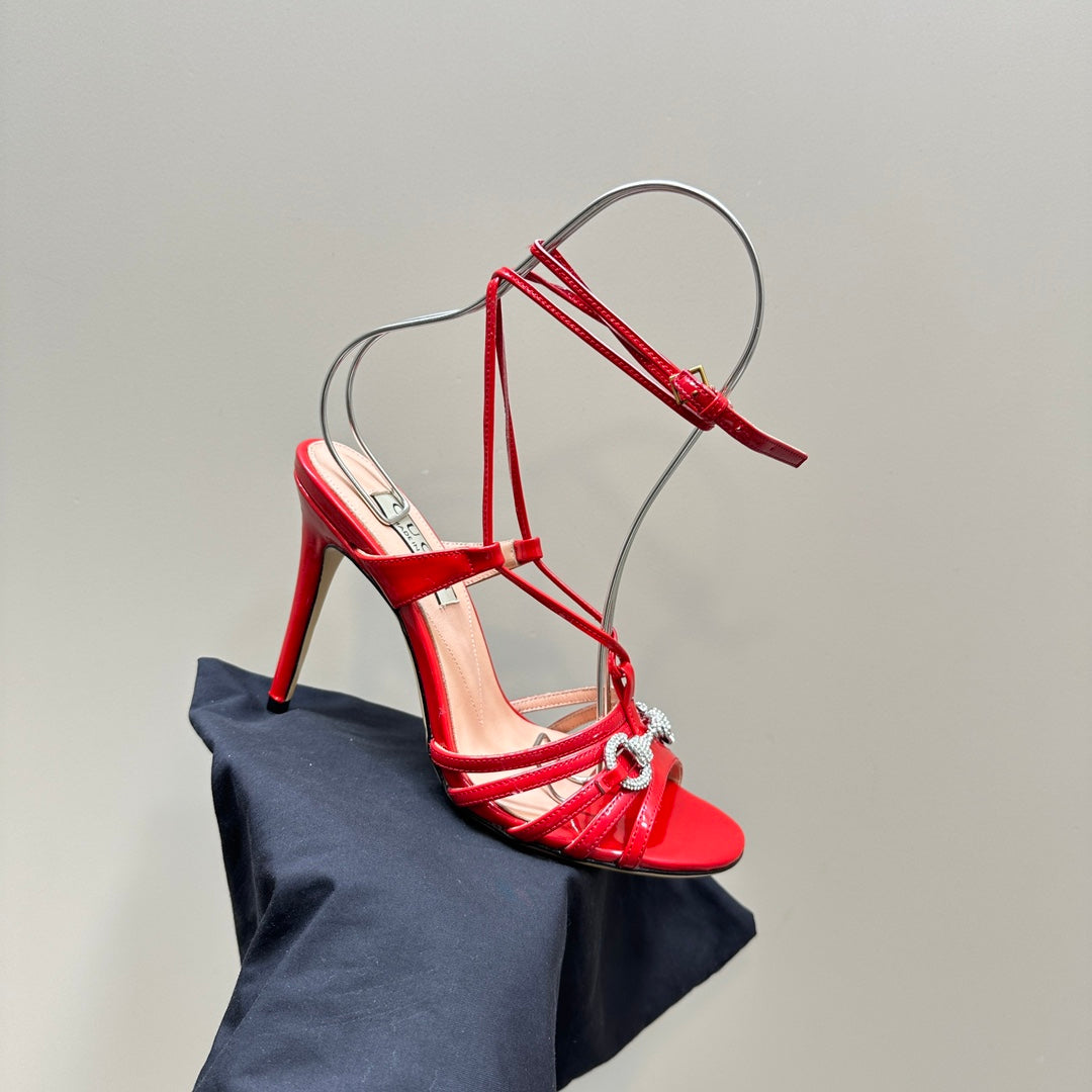 GG CRYSTAL HORSEBIT SANDAL CRIMSON LAMBSKIN