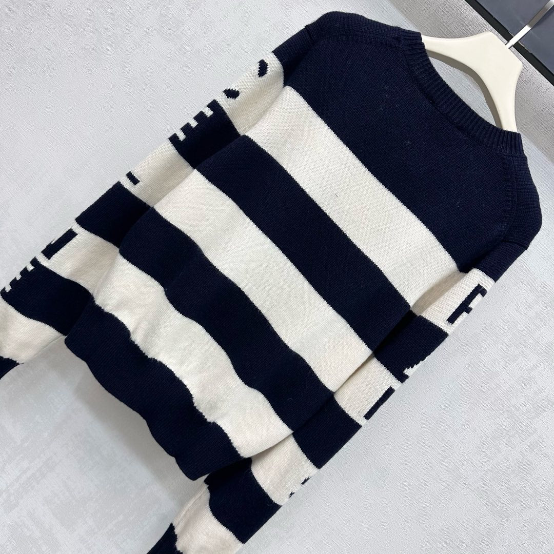Celine Crewneck Pullover Sweater Black Mix Cream Wool and Cashmere 341951