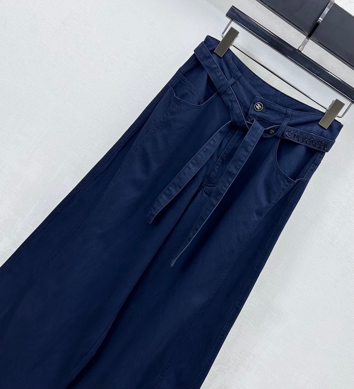 CC Wide-Leg Trousers Navy Blue Cotton Lyocell 350200