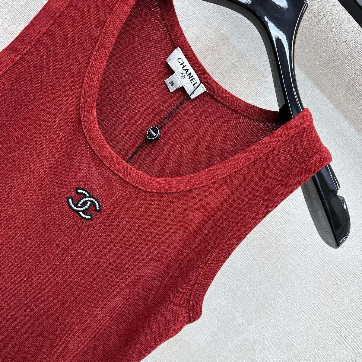 CC Striped Knit Vest Red Wool Nylon 378300