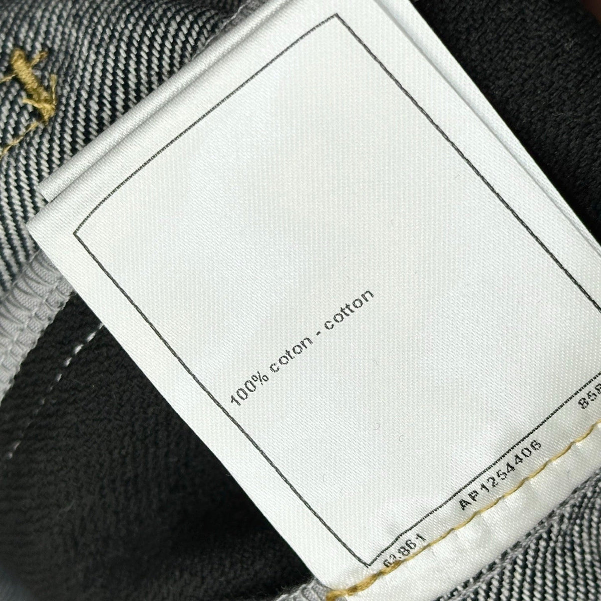 CC 26s Tweed Trim Wide Leg Jeans CC Logo Pockets Navy Blue Denim Cotton 427692