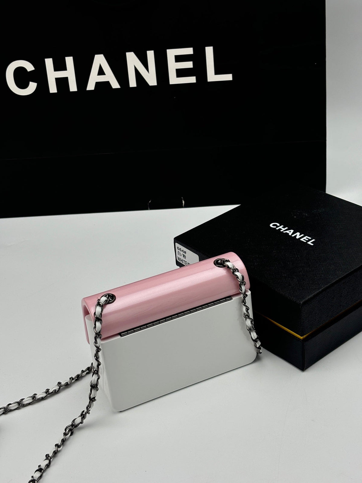 CC Evening Bag White Pink Acrylic