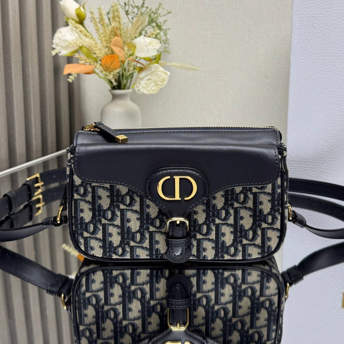 Dior 2026 Bobbi Bag 20cm Blue Fabric Leather