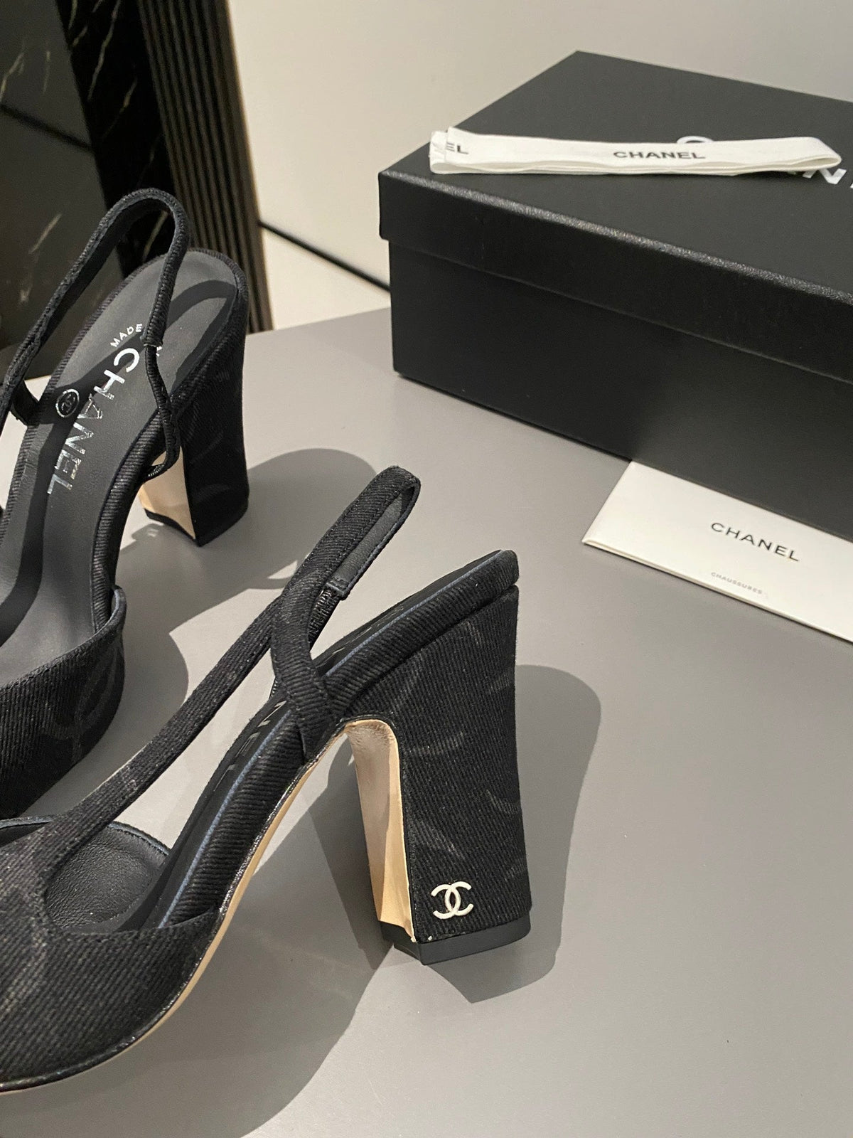 CC Slingback 95mm Black Denim Fabric