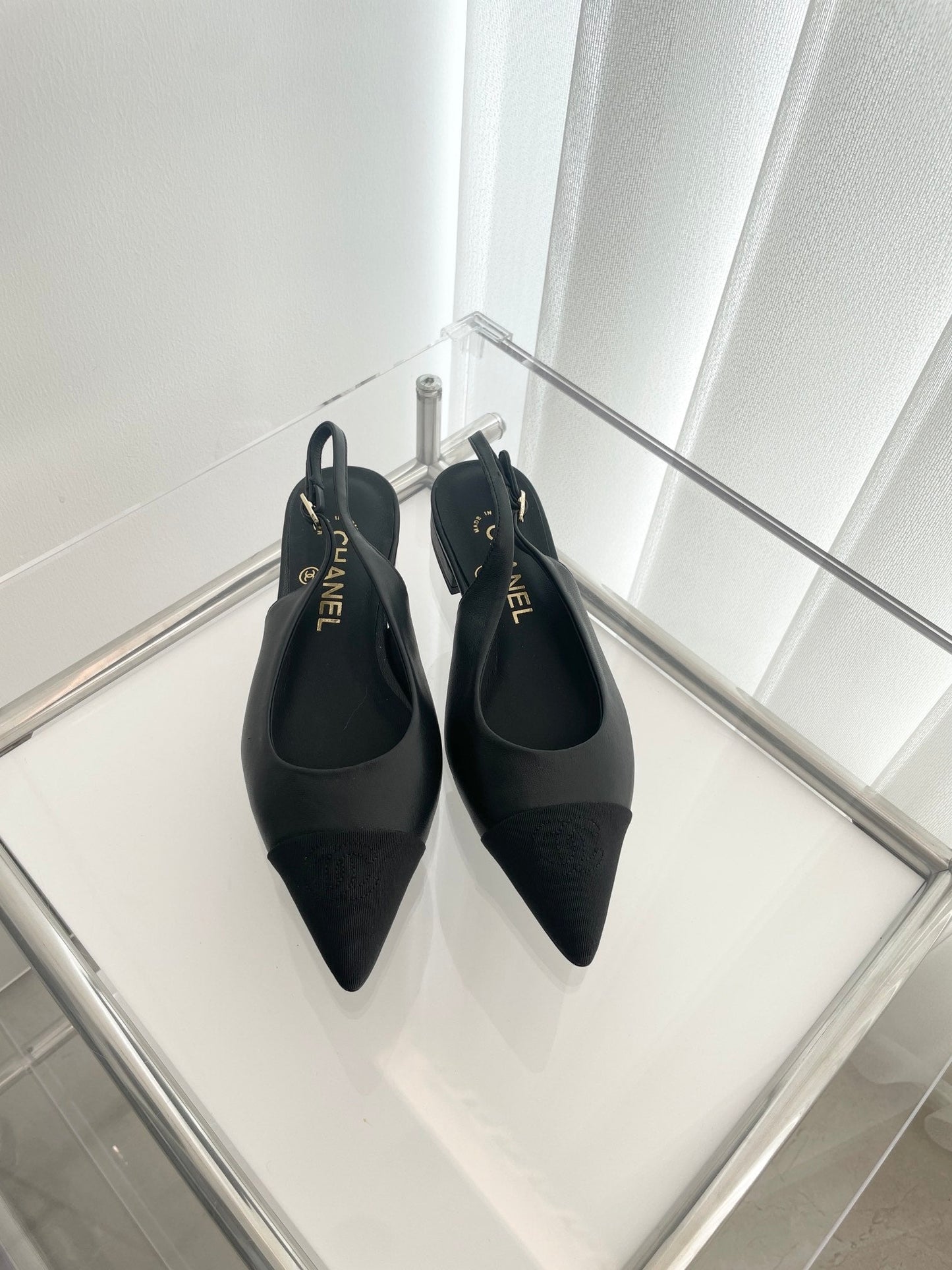 CC Slingback 15mm Black Lambskin And Denim Fabric