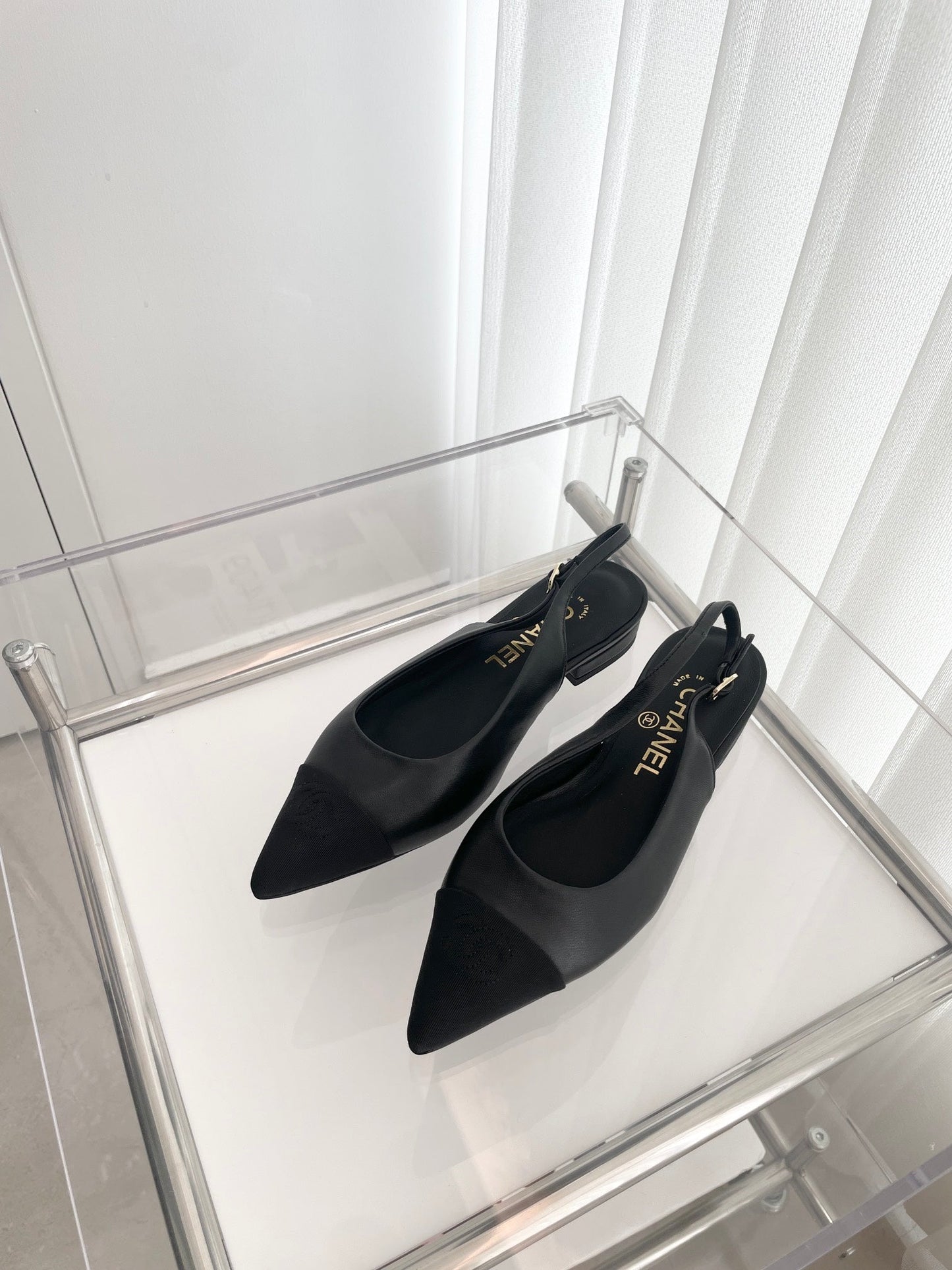 CC Slingback 15mm Black Lambskin And Denim Fabric