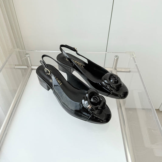 CC 26s Slingback Floral 3.5cm Black Patent Leather 597414