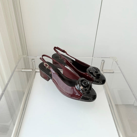 CC 26s Slingback Floral 3.5cm Black Burgundy Patent Leather 597416