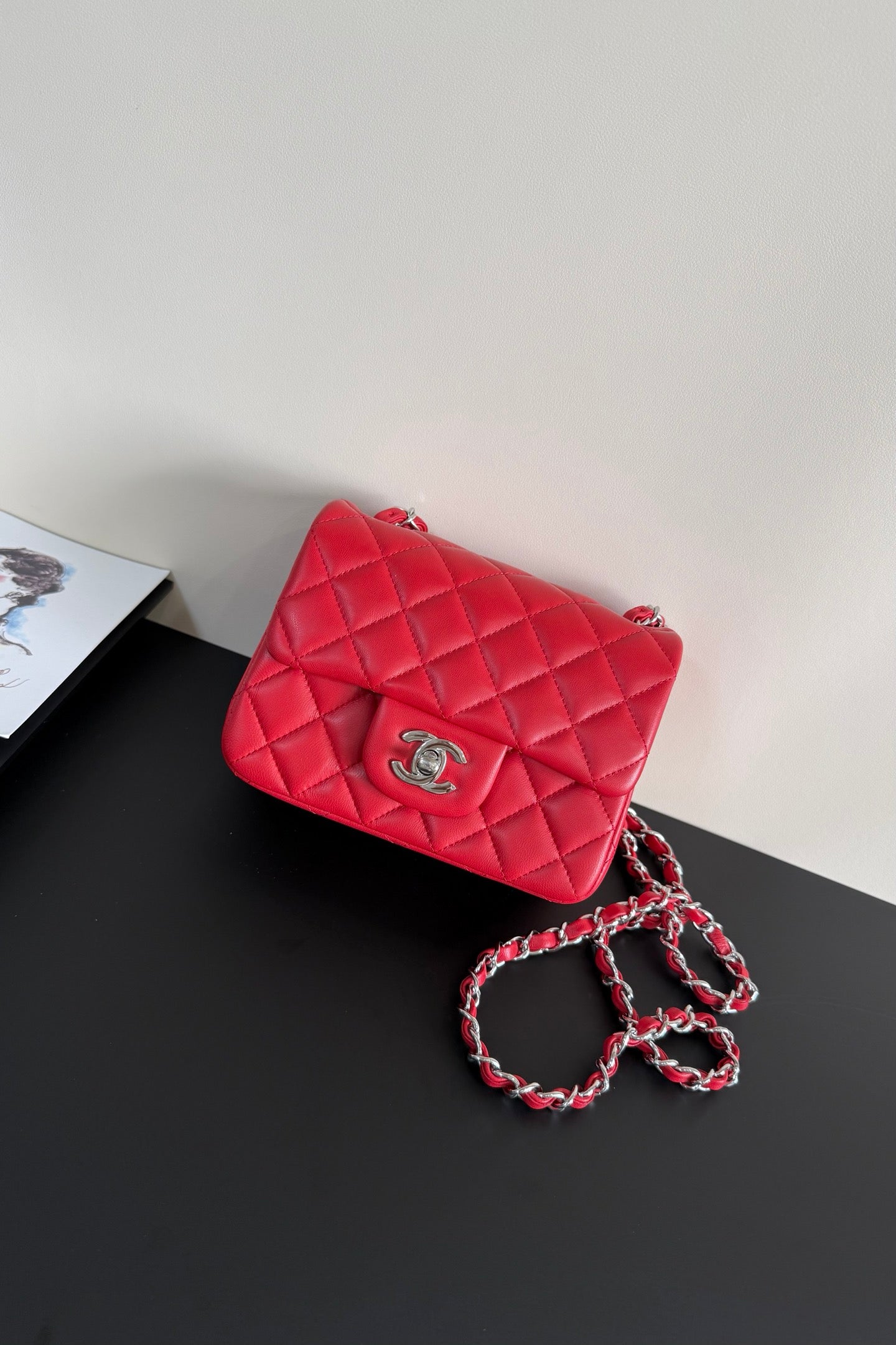 CC Flap Bag 17cm Red Sheepskin SHW 284828