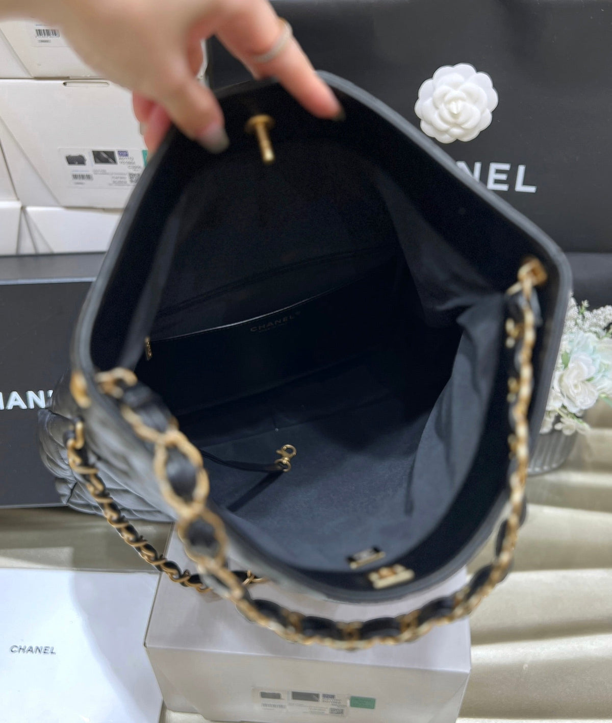 CC Misia Camera Case Flap Bag Black Quited Lambskin