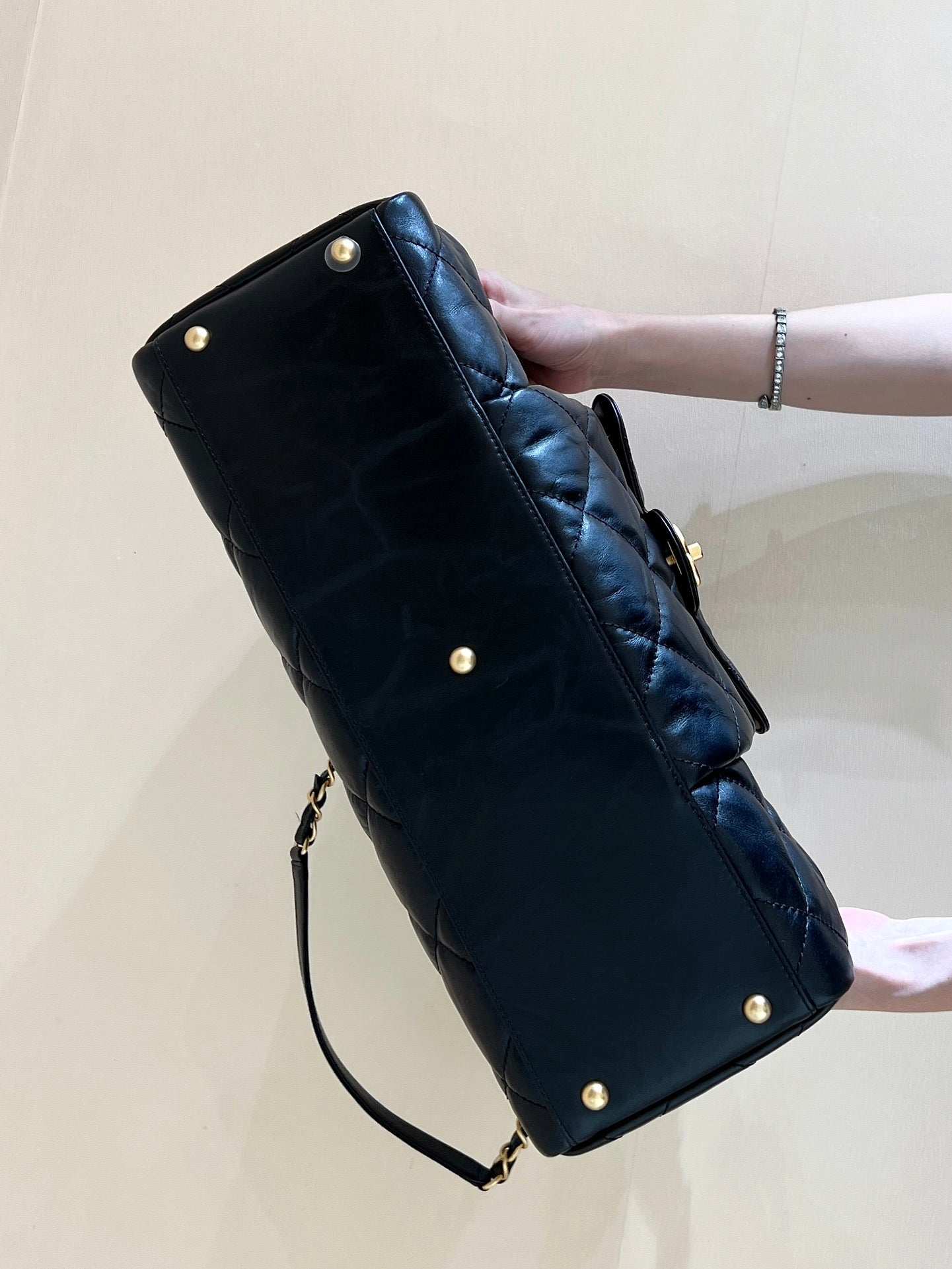 CC 24A Bowling Bag 44cm  Black Wrinkled Calfskin GHW