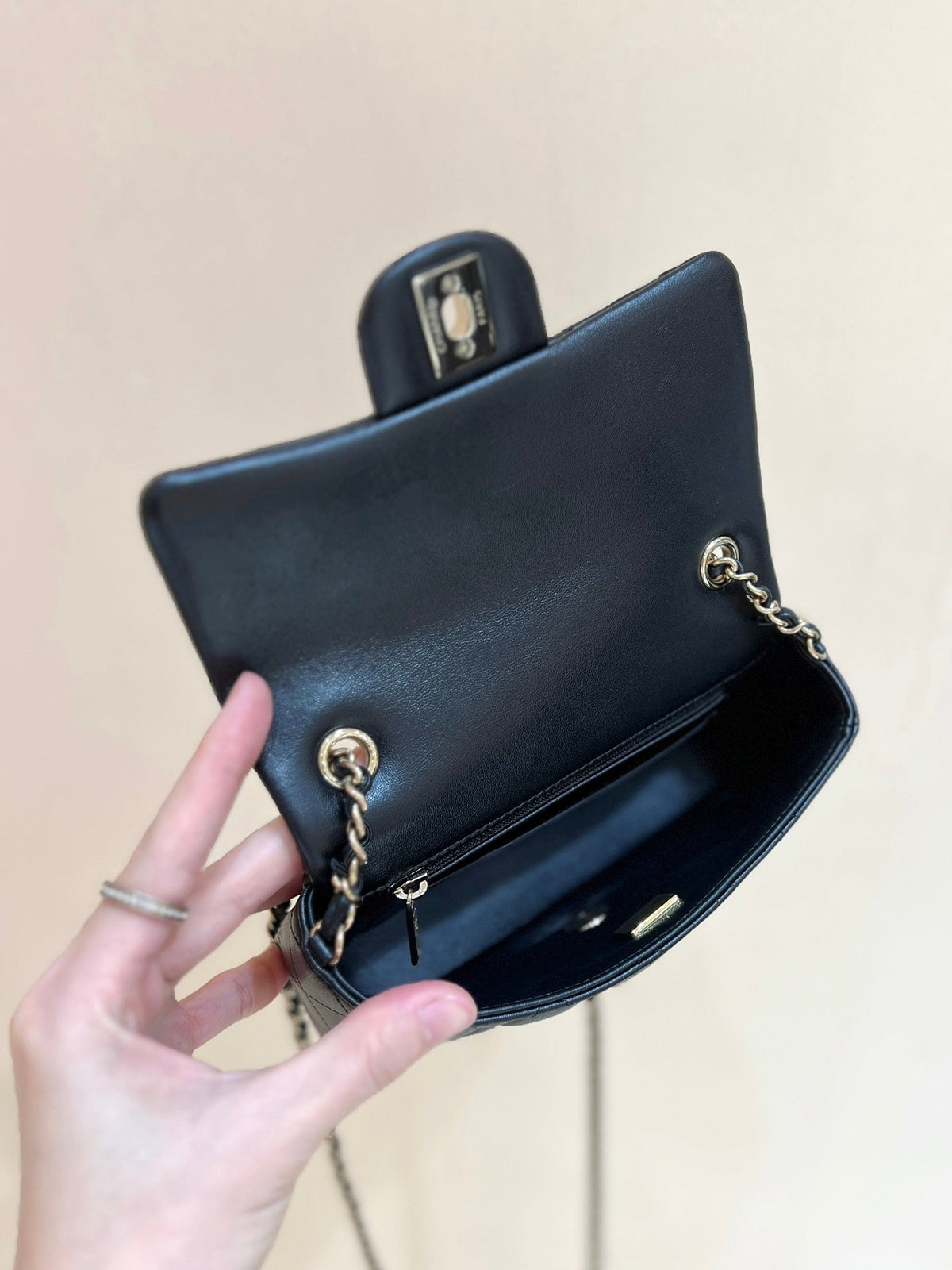CC 24K Mini Flap Bag 18cm Black Lambskin Gold Hardware