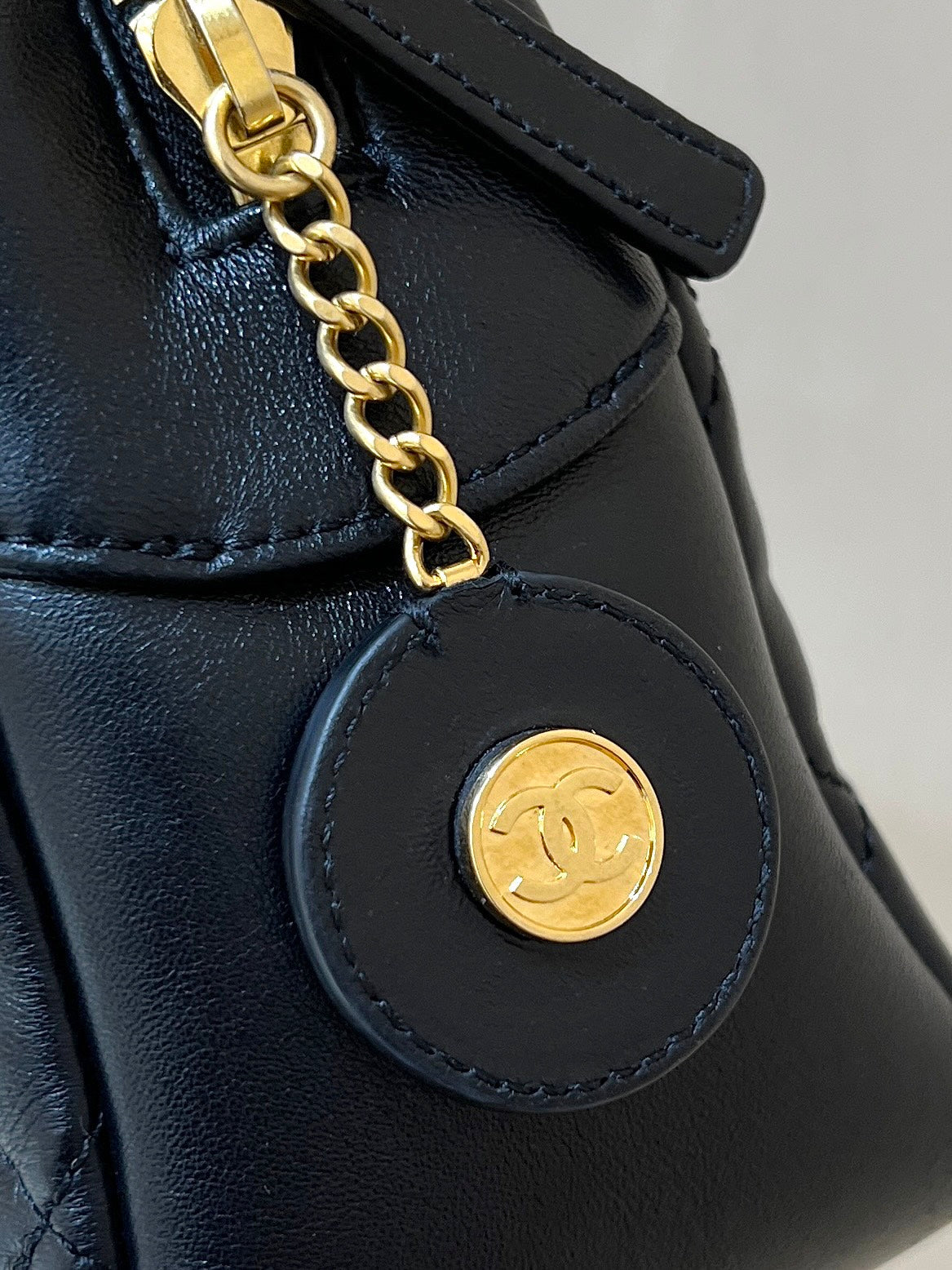 CC  24K Gold Coin Camera Bag 24cm Black Lambskin Light GHW