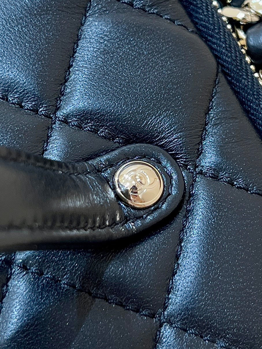 CC 24K Handle Camera Bag 23cm Black Lambskin Light GHW