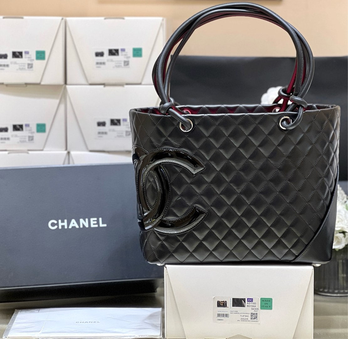 Chanel 25s Cambon Ligne Tote Bag 30cm In Black Calfskin