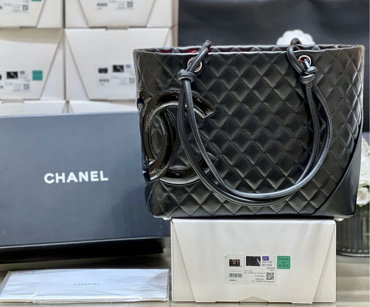 Chanel 25s Cambon Ligne Tote Bag 30cm In Black Calfskin