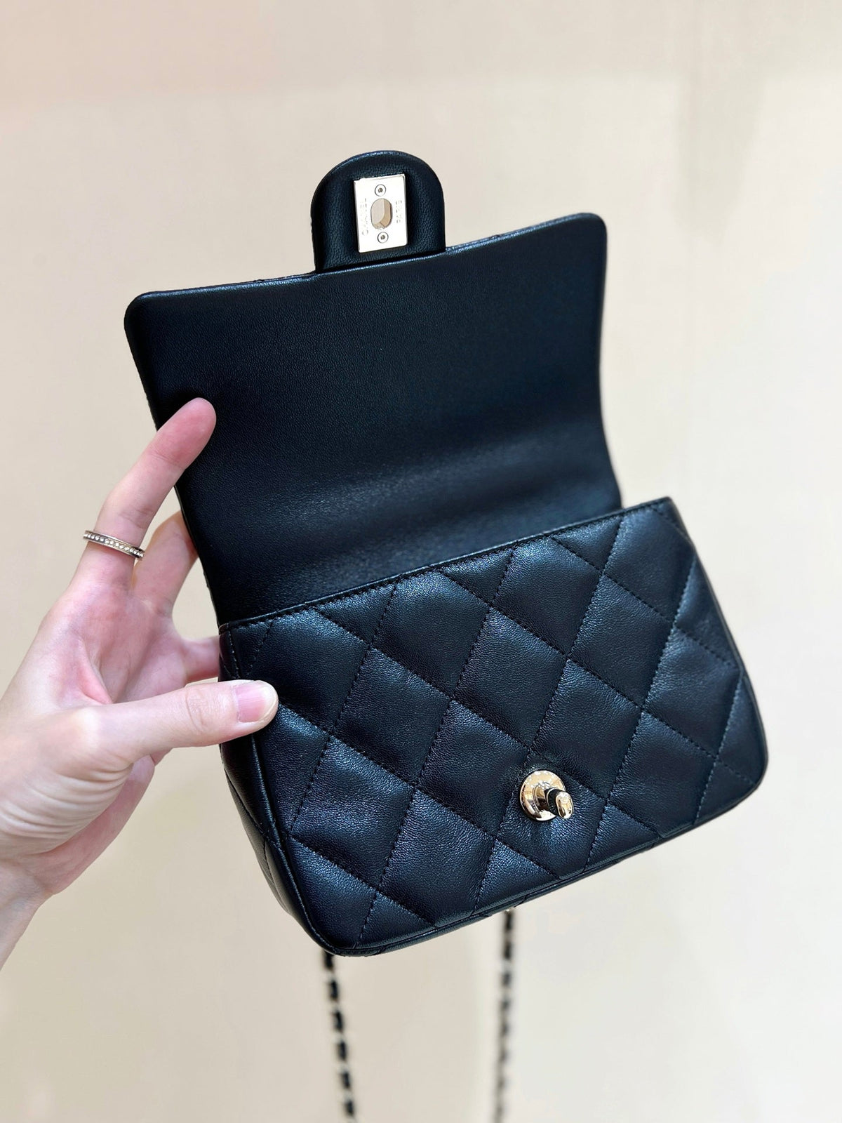 CC 25P Mini Top Handle Flap Bag Black Quited Lambskin 290150
