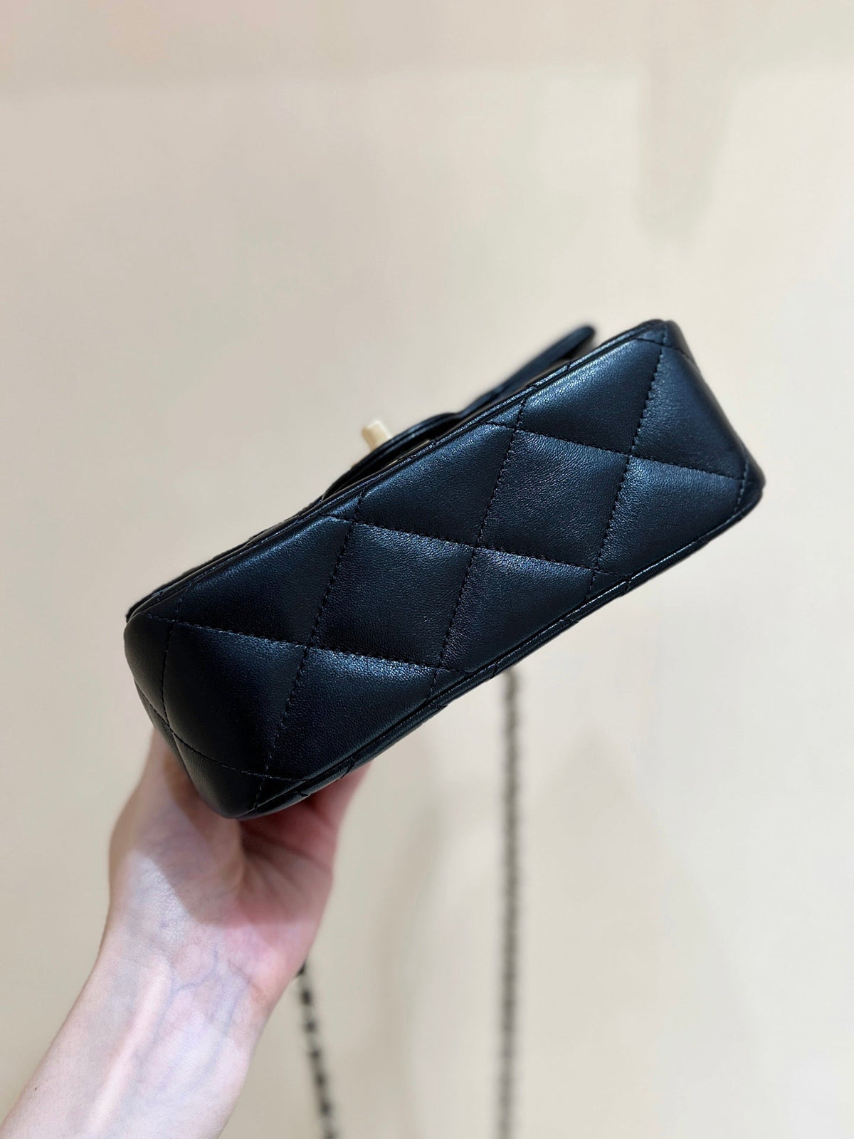 CC 25P Mini Top Handle Flap Bag Black Quited Lambskin 290150