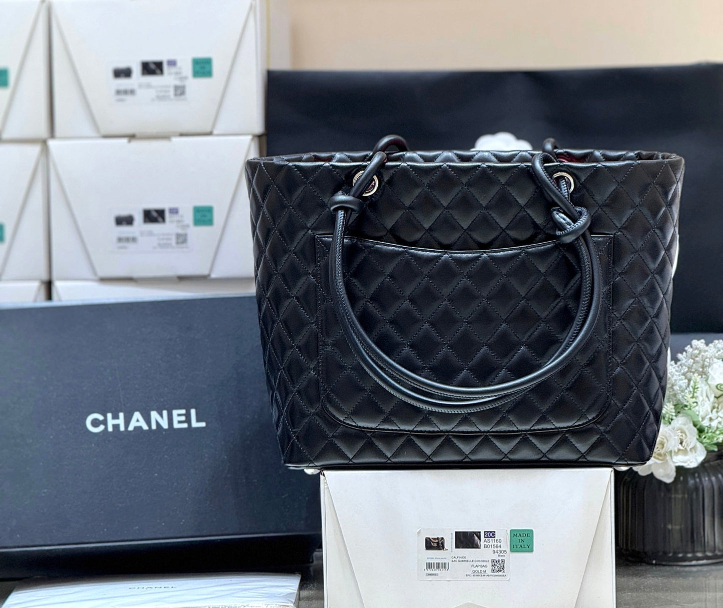 Chanel 25s Cambon Ligne Tote Bag 30cm In Black And White Calfskin