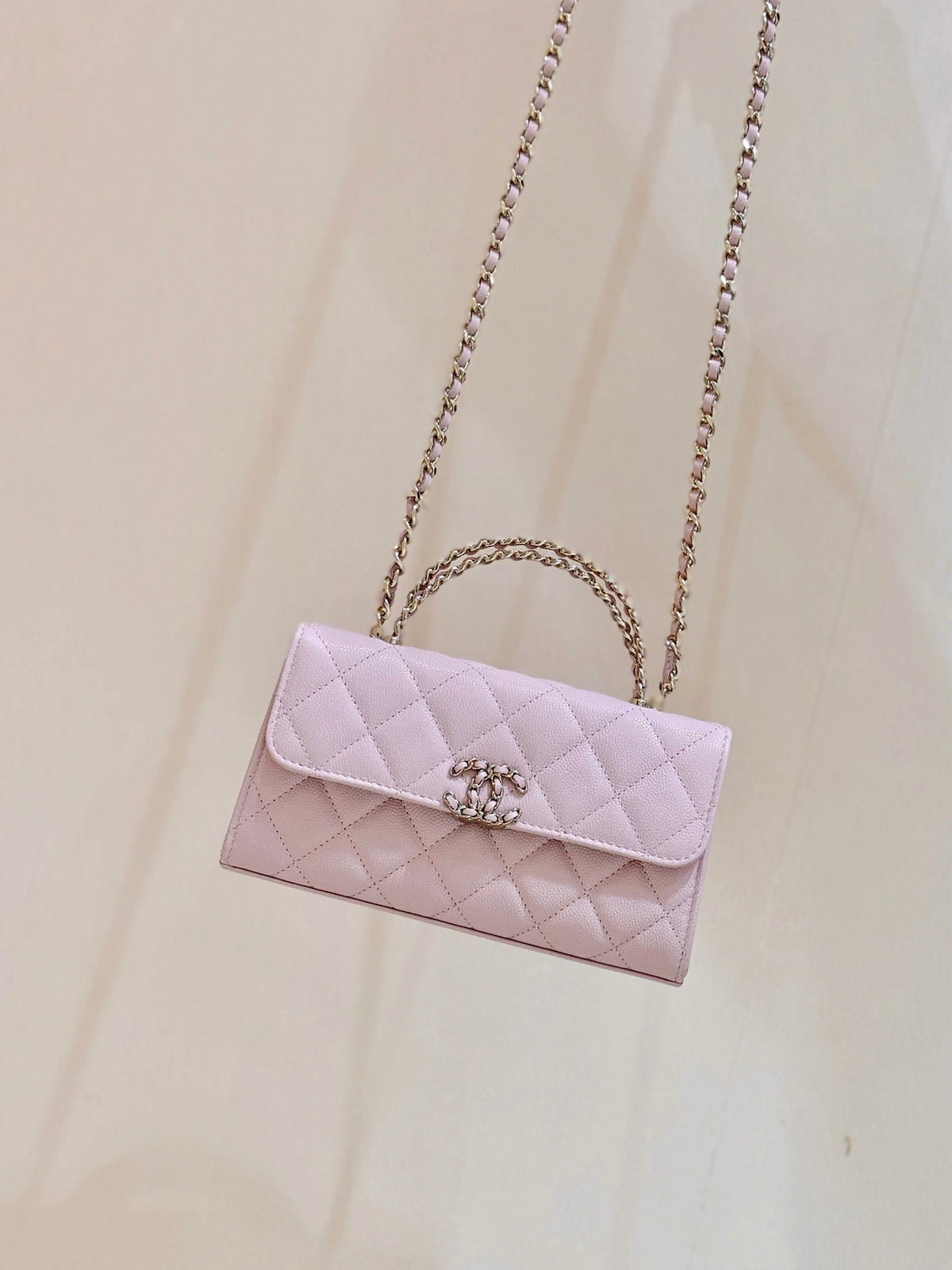 CC 25S Kelly Bag Top Handle 18cm Pink Grained Calfskin