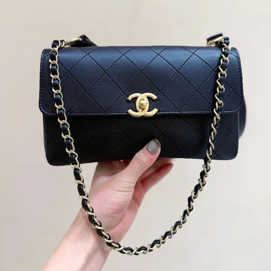 Chanel 2026 Double Straps Bag 22.5cm Black Lambskin