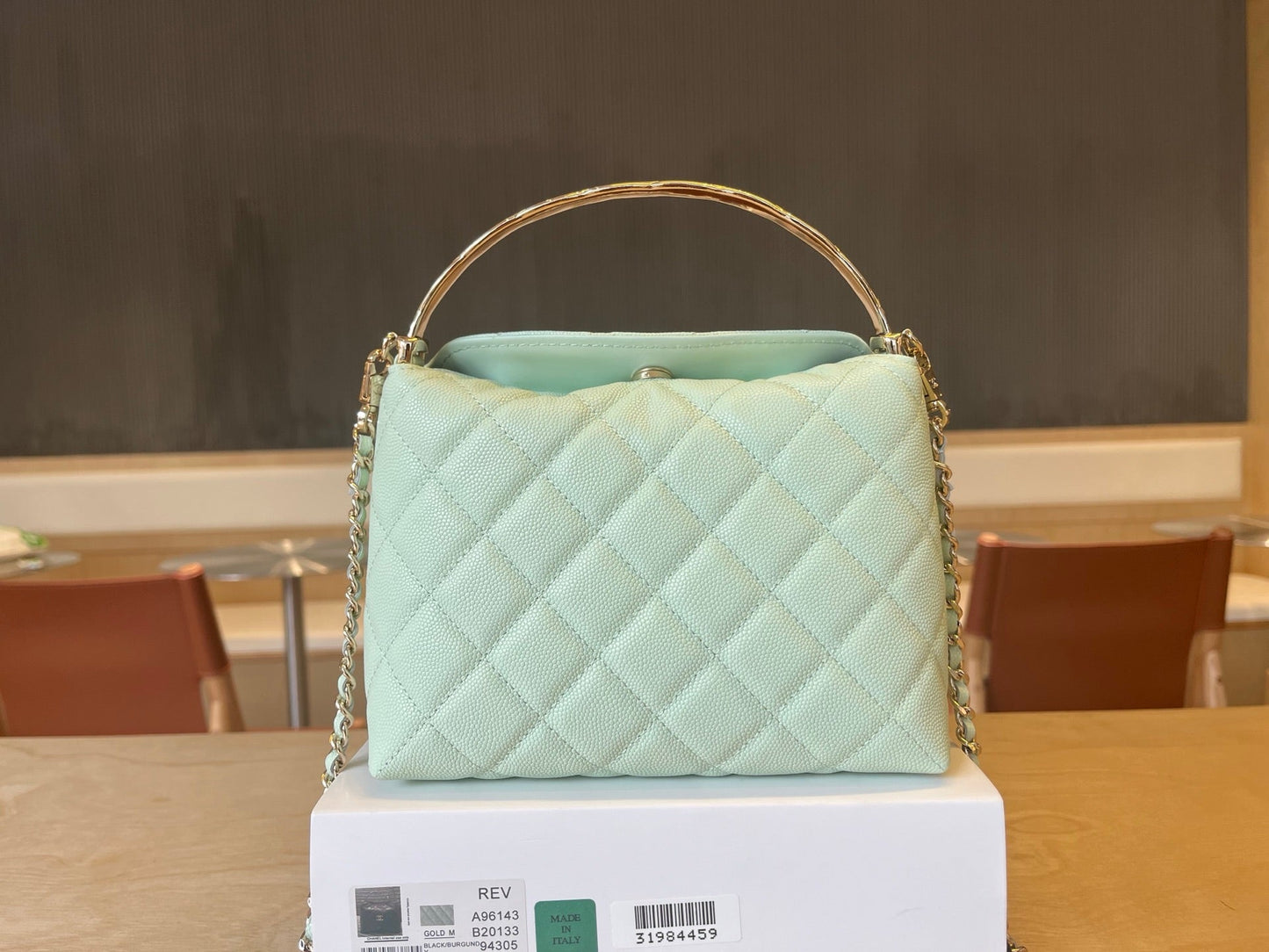 CC Handle Vintage Bag 19cm Mint Green Caviar 277776 GHW