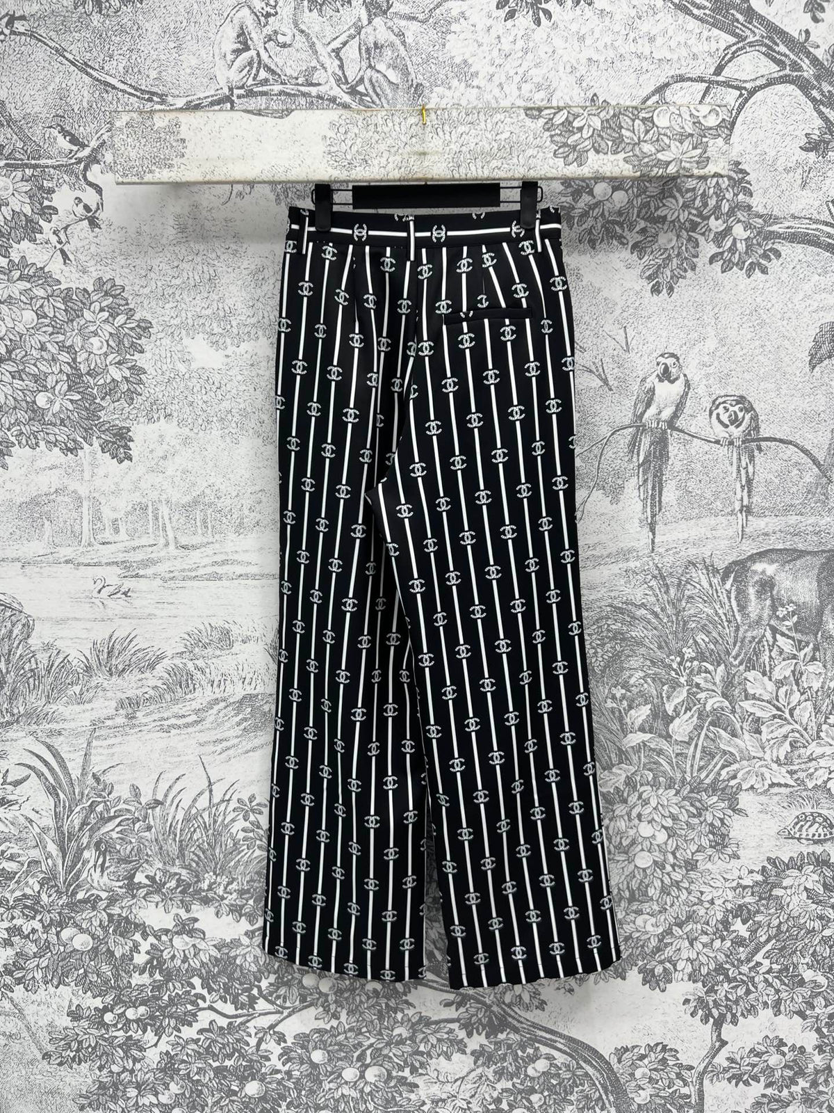 CC 25 Wide Leg Pants Black White Polyester Fiber