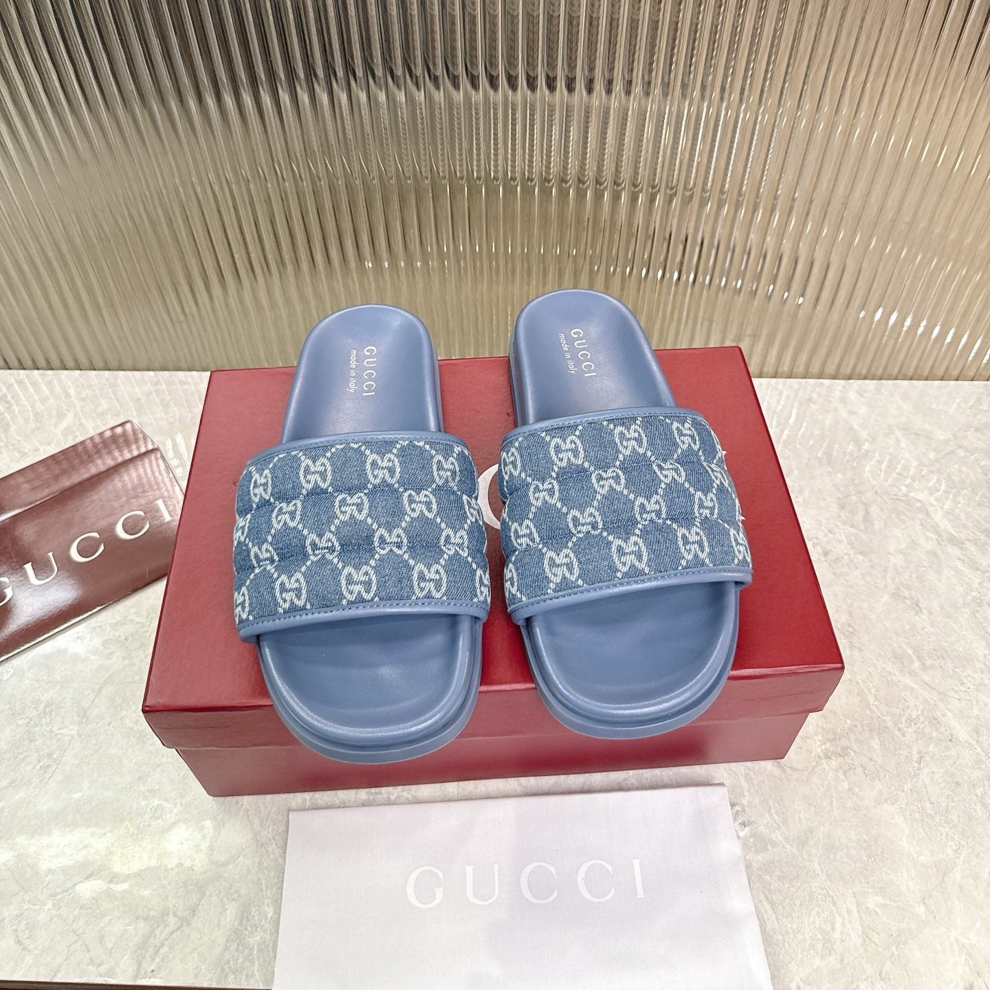 GG Slide Sandal Blue Canvas Rubber 788184