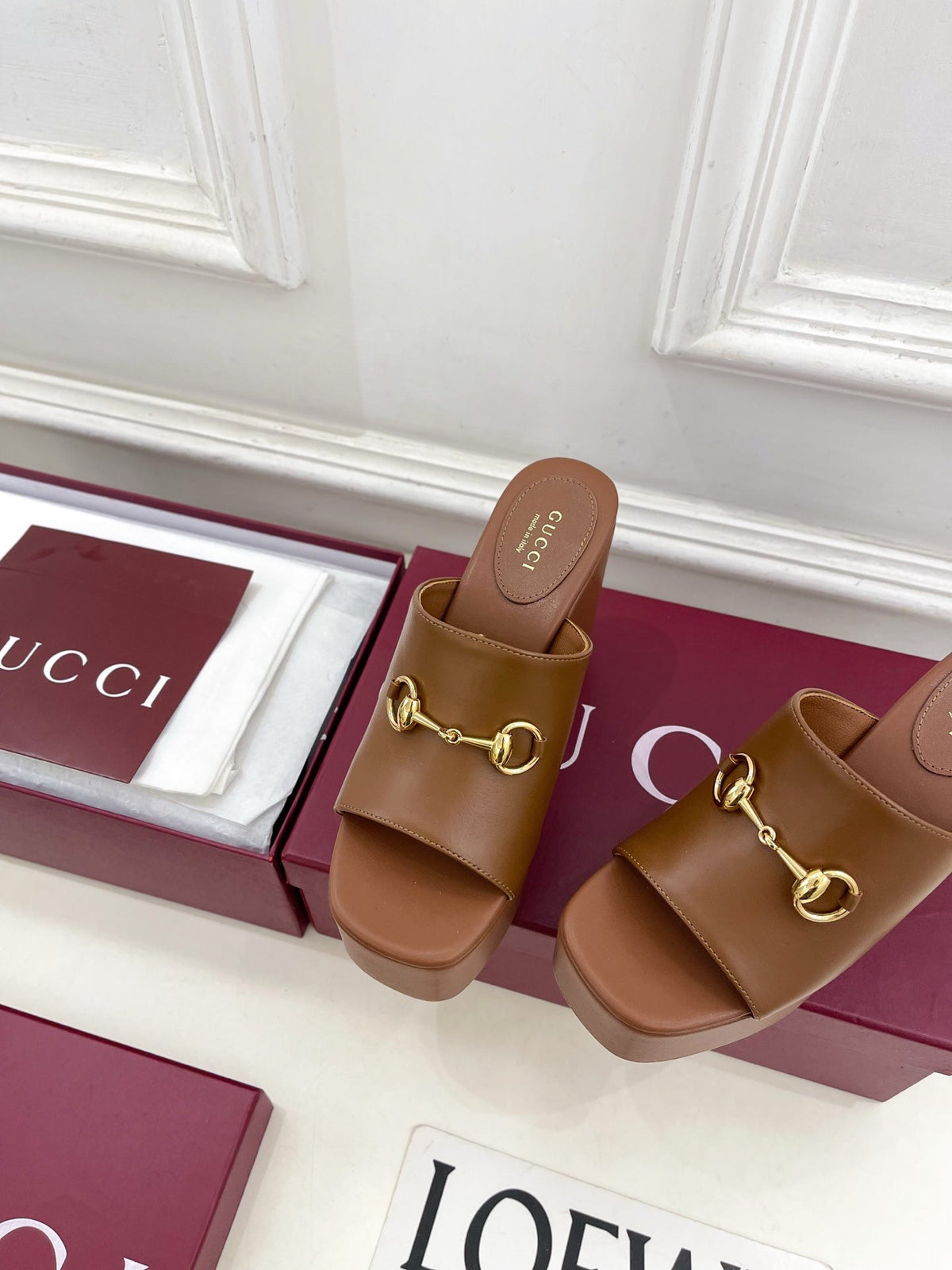 GC Wedge With Horsebit Sandal Brown Leather 640271