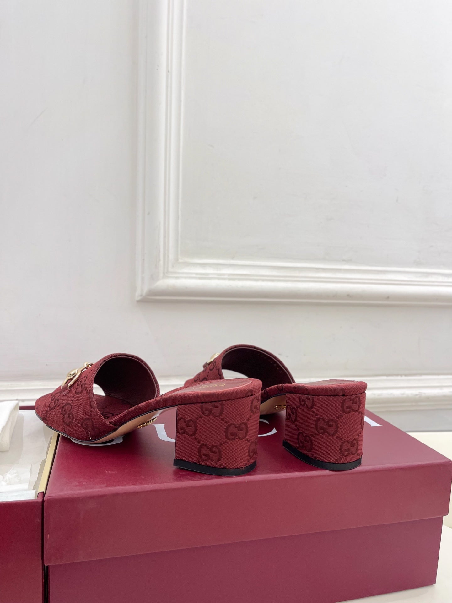 GG 26s Slide Sandal 5.5cm With Horsebit Burgundy Canvas 640298