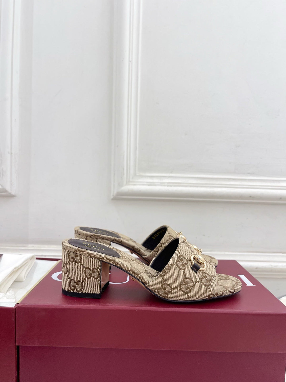 GG 26s Slide Sandal 5.5cm With Horsebit Brown Beige Canvas 640299
