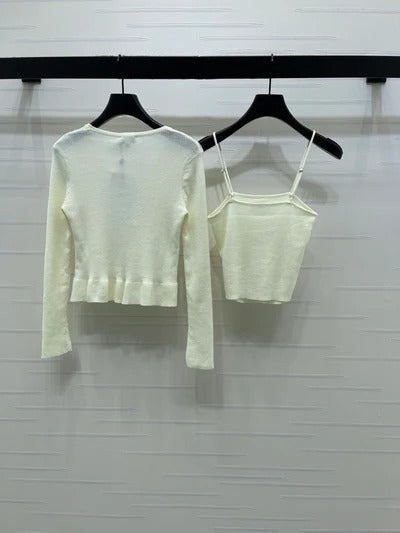 Chanel 2026 Two-piece Camisole And Cardigan Set Blue Cream Wool Cashmere