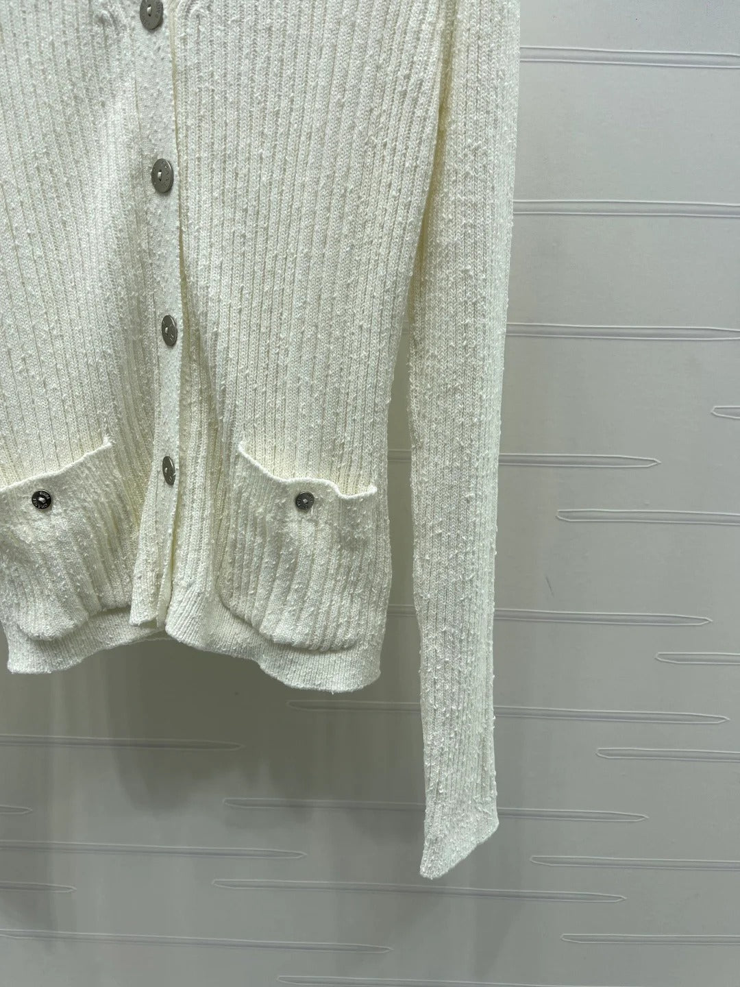 Chanel 2026 V-neck Knit Cardigan White and Black Wool Viscose