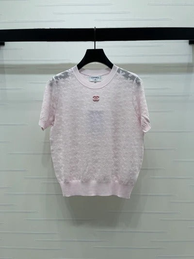 Chanel 2026 Floral Pattern Knit Short-Sleeve T-Shirt Wool 355636