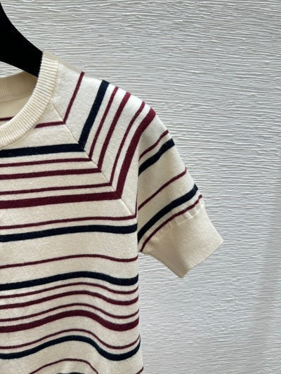 Chanel 2026 Short-sleeve Sweater Cream and Navy Blue Wool Polyester