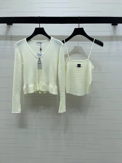 Chanel 2026 Two-piece Camisole And Cardigan Set Blue Cream Wool Cashmere