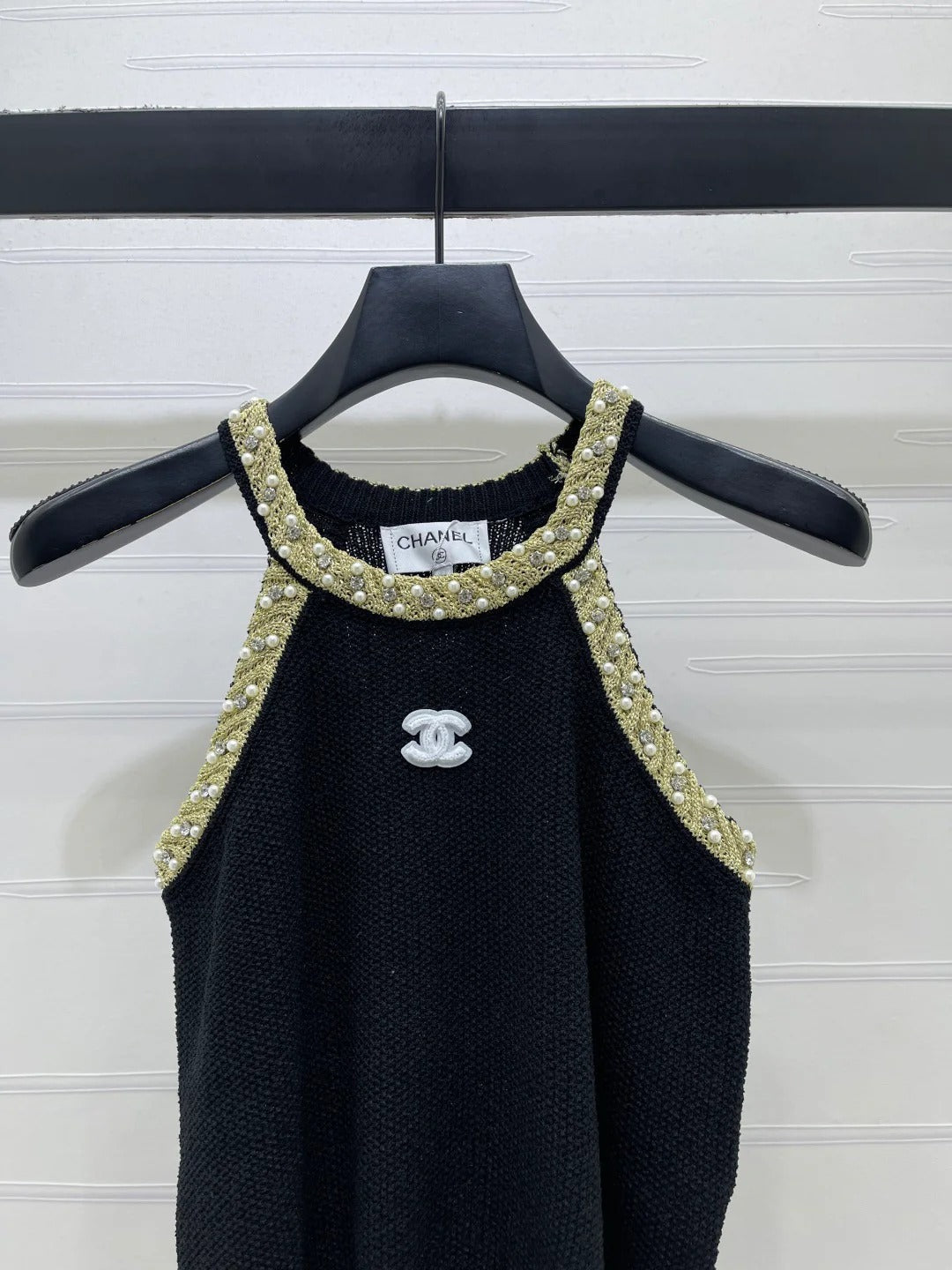 Chanel 2026 Halter-neck Knit Top White and Black Wool Acrylic