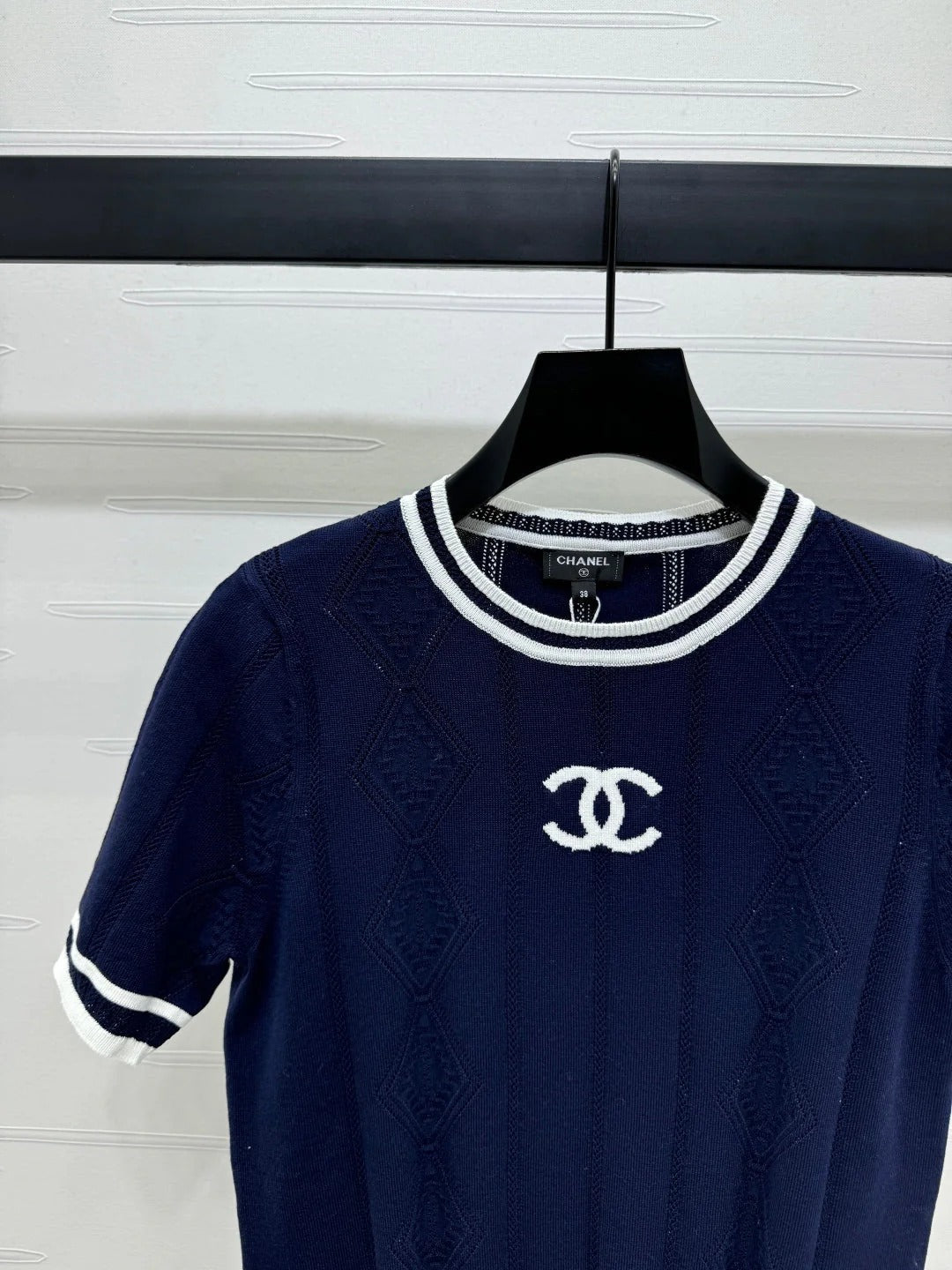 CHANEL 25S DIAMOND KNIT SHORT SLEEVE SHIRT 264172